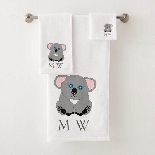 Koala Bear Design Monogrammed バスタオルセット (インサイチュ)