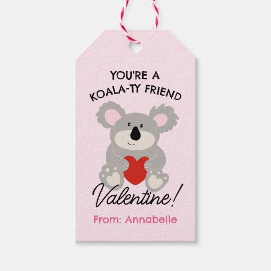 Koala Bear Valentine's Day Classroom School Card ギフトタグ (正面)