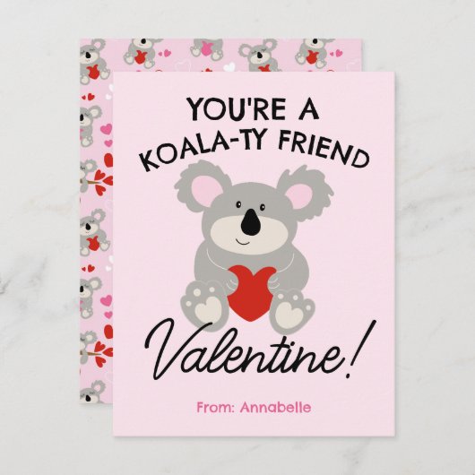 Koala Bear Valentine's Day Classroom School Card ノートカード (正面/裏面)