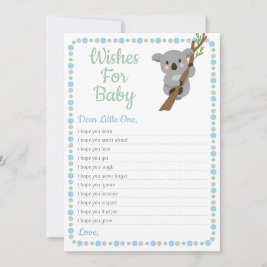 Koala Bear Wishes For Baby Shower Game Blue Boy 招待状 (正面)
