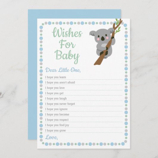 Koala Bear Wishes For Baby Shower Game Blue Boy 招待状 (正面/裏面)