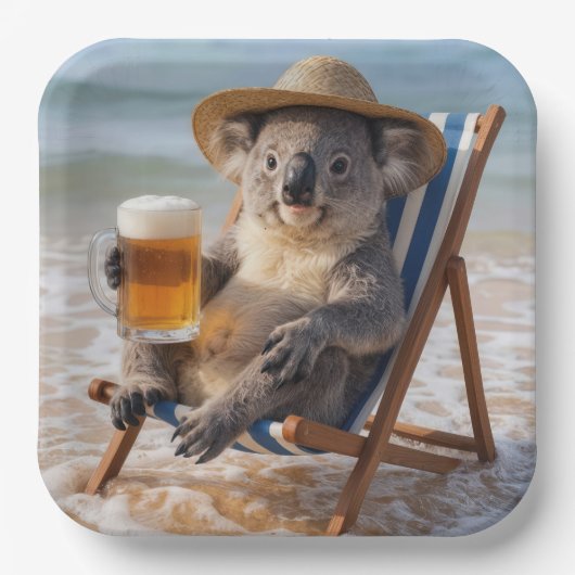 Koala Bear With a Beer on a Beach ペーパープレート (正面)