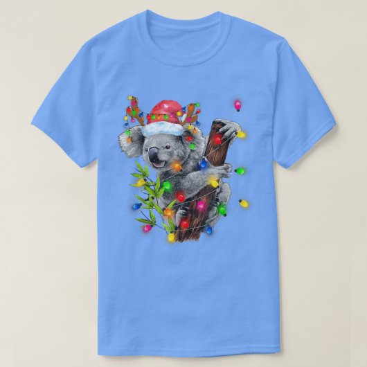 Koala Christmas Lights Funny Santa Hat Merry Chris Tシャツ (デザイン正面)