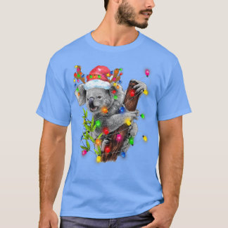 Koala Christmas Lights Funny Santa Hat Merry Chris Tシャツ