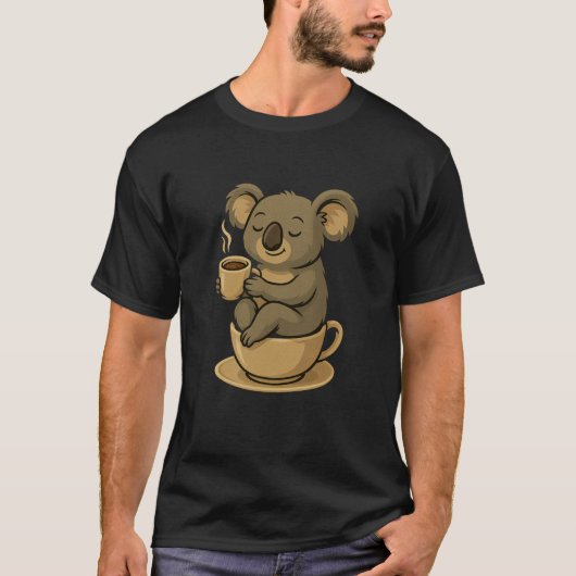 Koala Coffee Cup Espresso Relax Funny Morning Shir Tシャツ (正面)