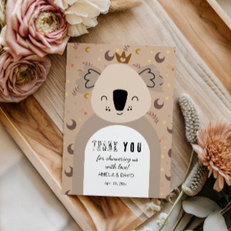 Koala Crown Boho Neutral Thank You Baby Shower サンキューカード