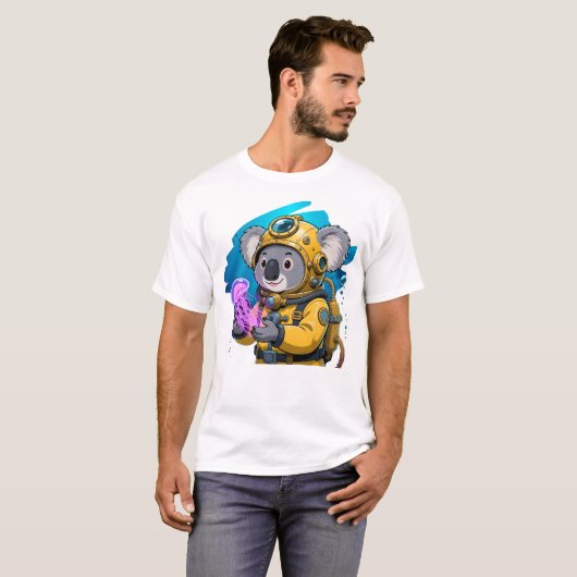 Koala Deep Sea Diver Cute Cartoon Explorer Tシャツ (正面フル)
