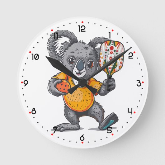 Koala-fied to Dinke Pickleball  ラウンド壁時計 (正面)