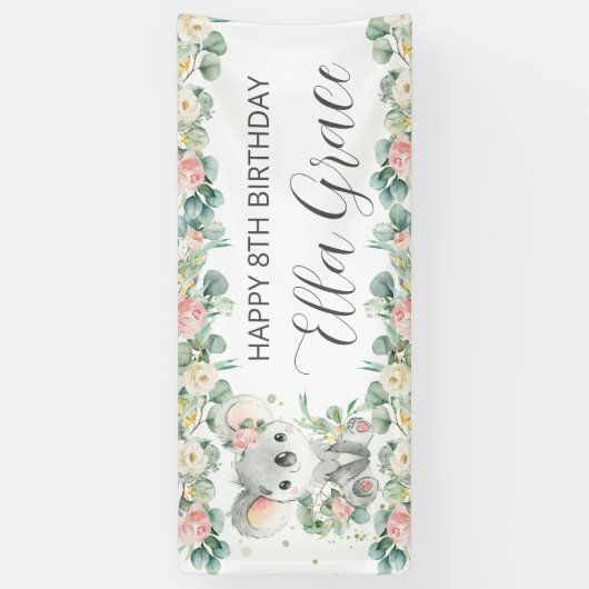 Koala Floral Eucalyptus Greenery Welcome Backdrop  横断幕 (縦)