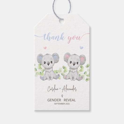 Koala Genderのギフトラベルがパーティーを明らかにする。 ギフトタグ (正面)