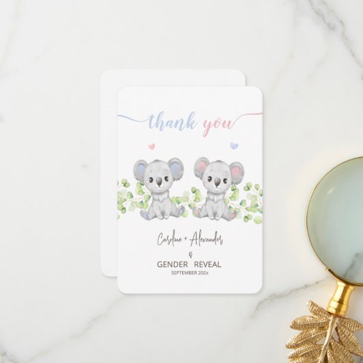 Koala Gender Revealサンキューカードパーティー。 サンキューカード (正面/裏面インサイチュ)