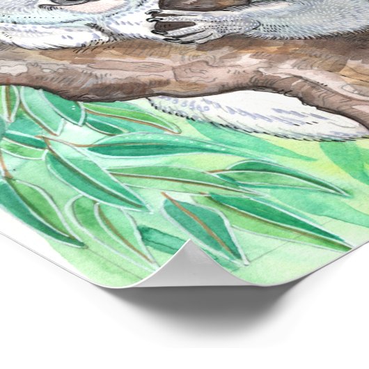 Koala in Eucalyptus Tree Painting ポスター (角)