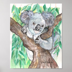 Koala in Eucalyptus Tree Painting ポスター