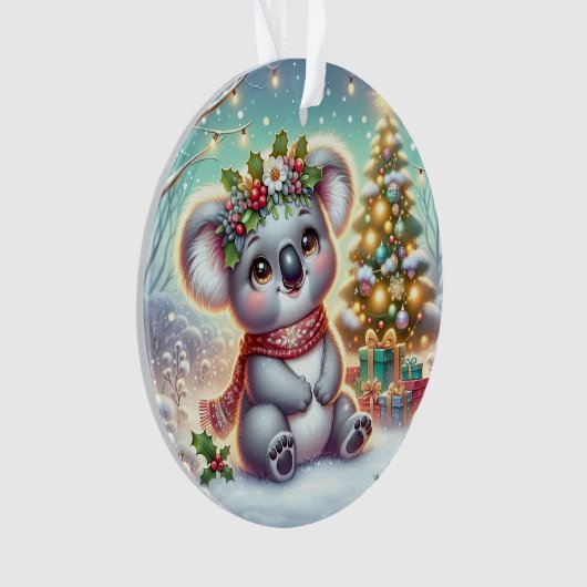 Koala in Red Scarf & Holly Crown  オーナメント (正面)