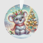 Koala in Red Scarf & Holly Crown  オーナメント (正面)