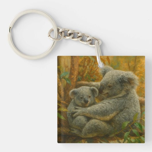 Koala Mother and Joey in Autumn Canopy キーホルダー (正面)