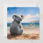 Koala on a sandy beach Merry Christmas シーズンカード (正面)