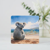 Koala on a sandy beach Merry Christmas シーズンカード (スタンド正面)