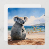 Koala on a sandy beach Merry Christmas シーズンカード (正面/裏面)