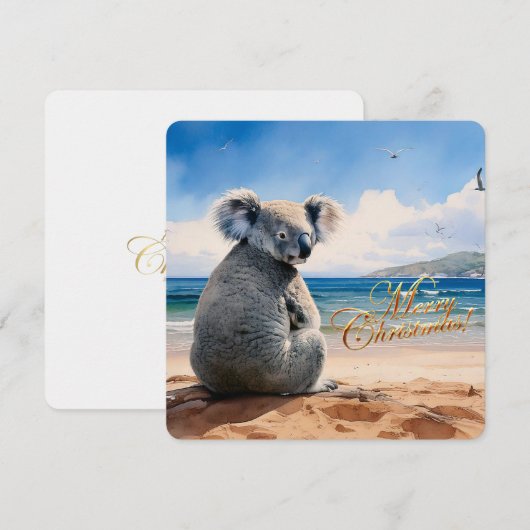 Koala on a sandy beach Merry Christmas シーズンカード (正面/裏面)