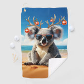 Koala on beach wearing Antlers and baubles ゴルフタオル (インサイチュ)