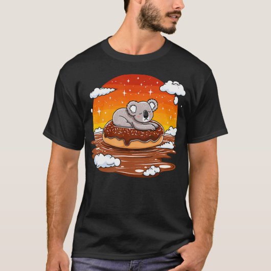 Koala On Donut Floating In Sunset Tシャツ (正面)