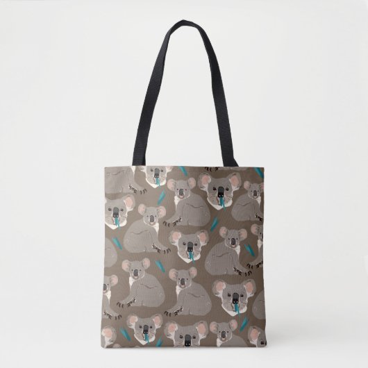 Koala on neutral brown backgroundシームレスなヴィンテージ トートバッグ (正面)