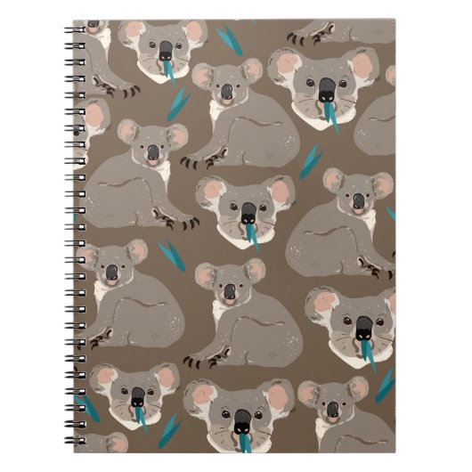 Koala on neutral brown backgroundシームレスなヴィンテージ ノートブック (正面)