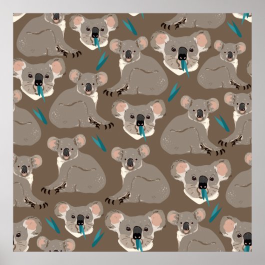 Koala on neutral brown backgroundシームレスなヴィンテージ ポスター (正面)