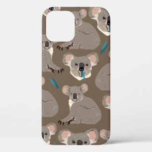 Koala on neutral brown backgroundシームレスなヴィンテージ iPhone 12ケース