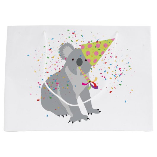 Koala Partying – 動物とパーティー ラージペーパーバッグ (正面)