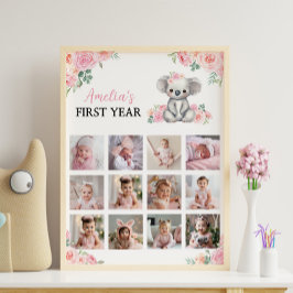 Koala Pinkフローラ初年度フォトマイルストーンサイン ポスター