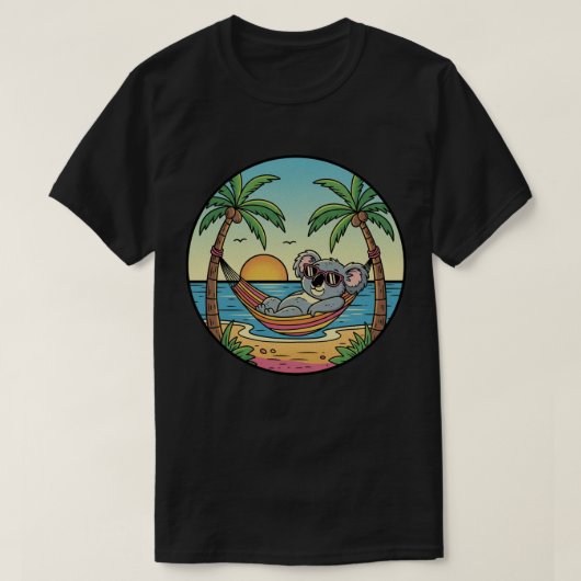 Koala Relaxing on Beach Hammock - Tropical Vacatio Tシャツ (デザイン正面)