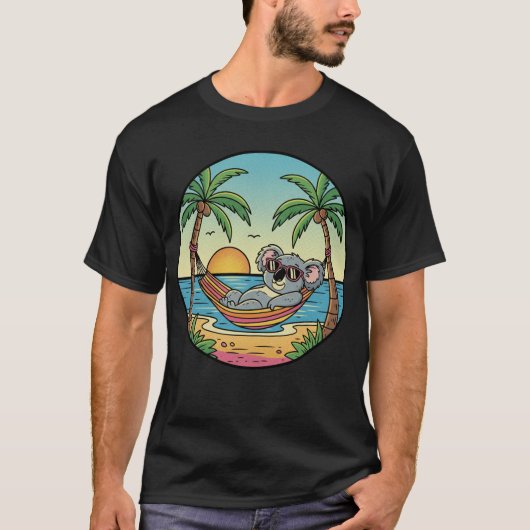 Koala Relaxing on Beach Hammock - Tropical Vacatio Tシャツ (正面)