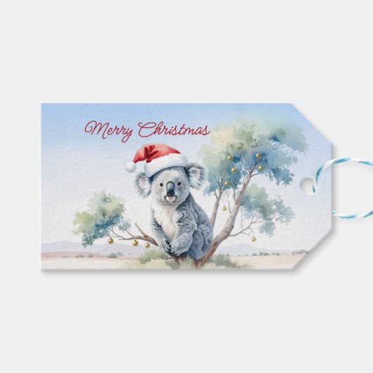 Koala Sitting in a Gum tree Merry Christmas ギフトタグ (正面(横))