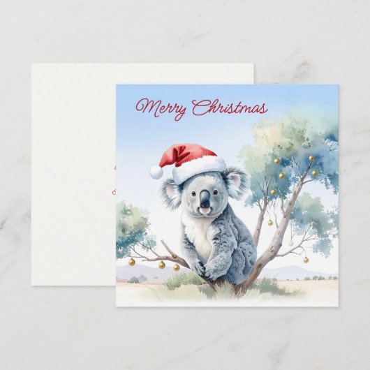 Koala Sitting in a Gum tree Merry Christmas シーズンカード (正面/裏面)