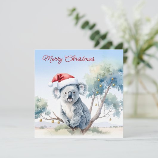 Koala Sitting in a Gum tree Merry Christmas シーズンカード (スタンド正面)