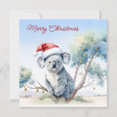 Koala Sitting in a Gum tree Merry Christmas シーズンカード (正面)