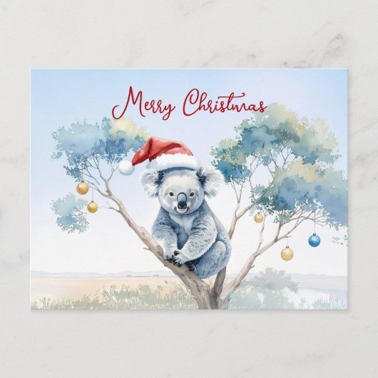 Koala Sitting in a Gum tree Merry Christmas シーズンポストカード (正面)
