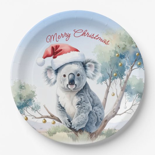 Koala Sitting in a Gum tree Merry Christmas ペーパープレート (正面)