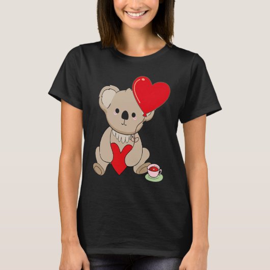 Koala With Heart Balloon Valentines Day Love Boys Tシャツ (正面)