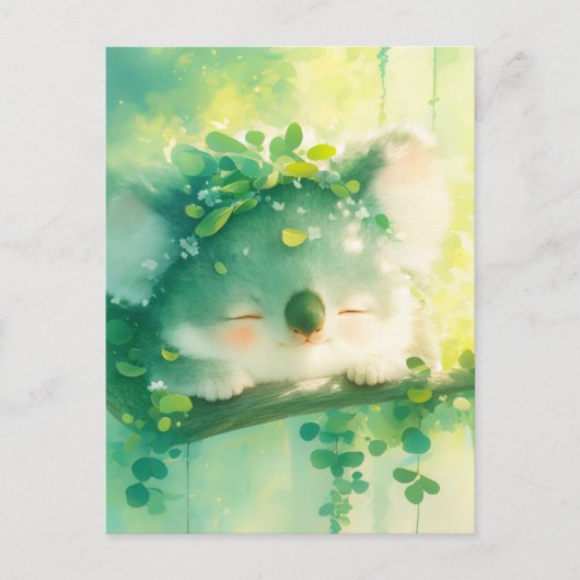 Koala with Leaf Crown in Sunlit Forest ポストカード (正面)