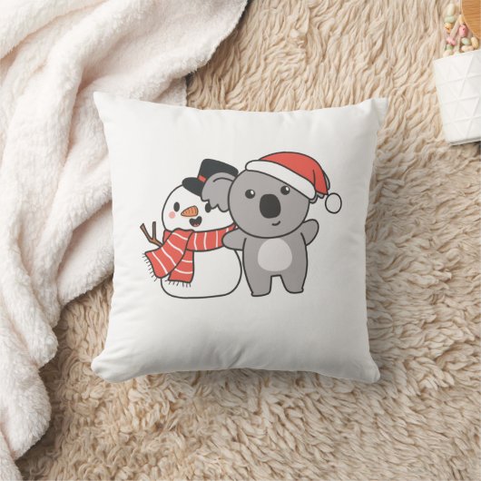 Koala With Snowman In Winter For Christmas Throw P クッション (ブランケット)