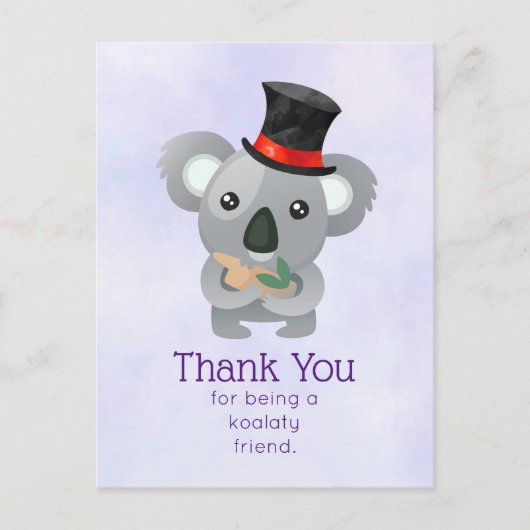 Koalaty Friend Pun Cute Koala in Top Hat ポストカード (正面)