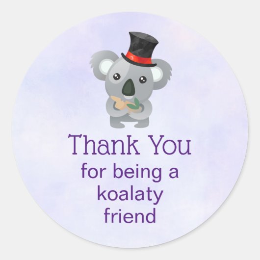 Koalaty Friend Pun Cute Koala in Top Hat ラウンドシール (正面)