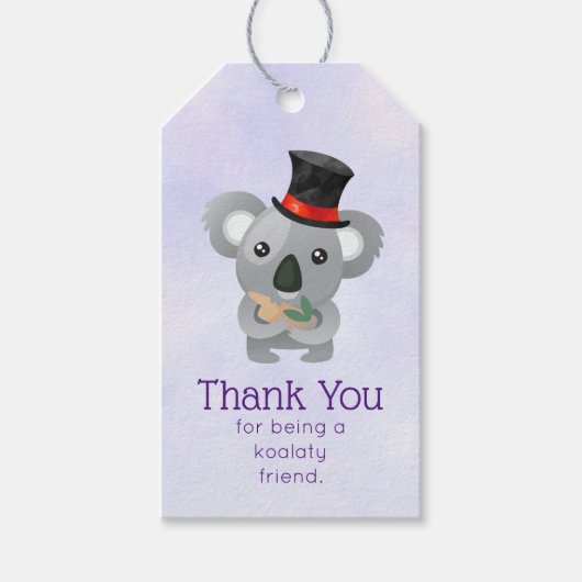 Koalaty Friend Pun Cute Koala in Top Hat Thank You ギフトタグ (正面)