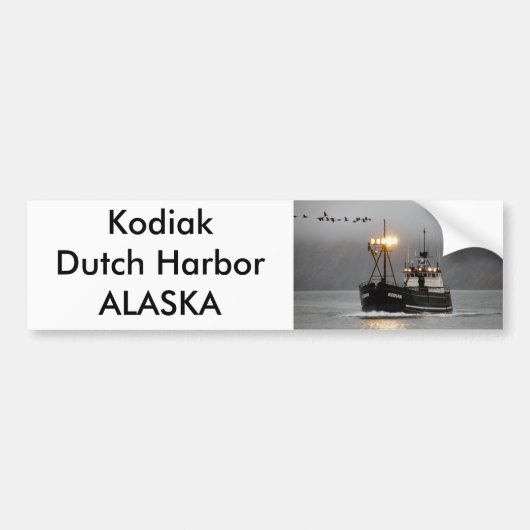 Kodiak、オランダ港、アラスカのカニのボート バンパーステッカー (正面)