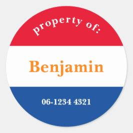 koffer sticker rood wit blauw met naam ラウンドシール