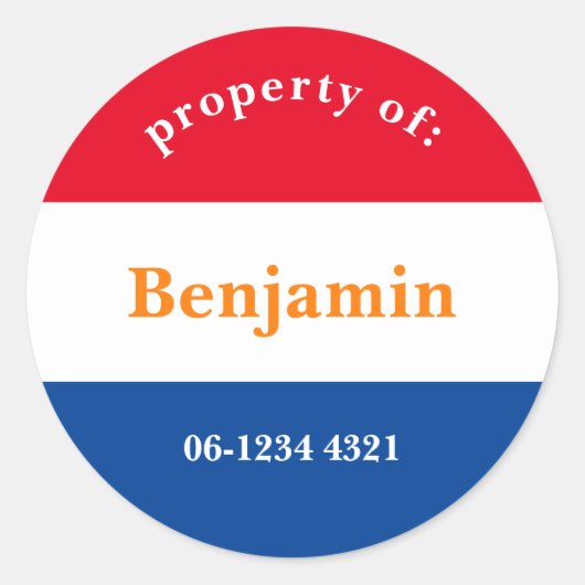 koffer sticker rood wit blauw met naam ラウンドシール (正面)