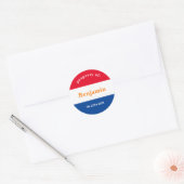 koffer sticker rood wit blauw met naam ラウンドシール (封筒)